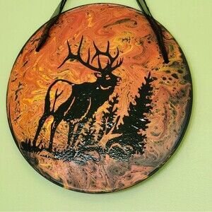 Hand Crafted Colorful Elk Fluid Art Painting On 12" Vinyl Record